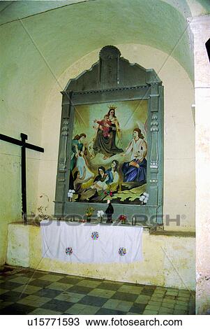 Stock Image - painting, mexico, yucatan, church, religious. Fotosearch