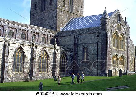 Stock Image - people, cathedral, europe, britain, wales, davids. Fotosearch