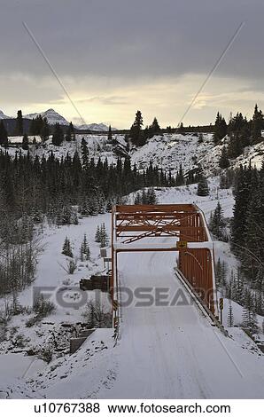 pine, bridge, road, covered, snow, narrow View Large Photo Image Stock Photo - pine, bridge, road, covered, snow, narrow. Fotosearch