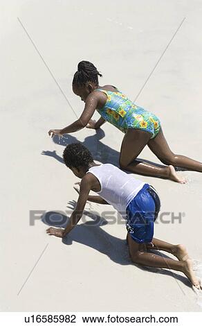 Stock Image - play, young, kids, children, africanamerican, two. Fotosearch
