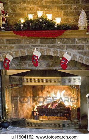 Stock Image - prairie, stocking, eden, fireplace, hung, christmas. Fotosearch