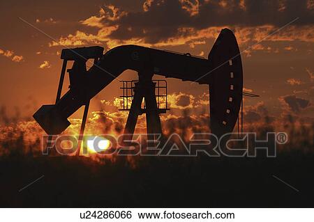 Stock Photograph - pump, setting, oil, mission, behind, sun. Fotosearch