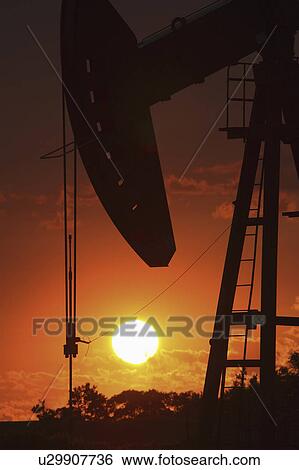 Stock Photograph - pump, setting, oil, mission, behind, sun. Fotosearch
