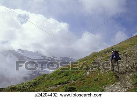 Stock Image - ridge, released, walk, hiking, meadow, model. Fotosearch