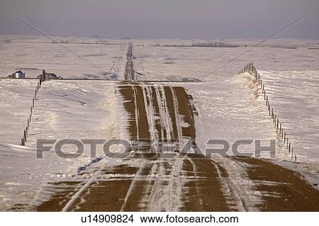 Picture - saskatchewan, covered, scenic, road, hills, snow. Fotosearch