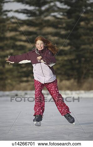 Stock Image - saskatchewan, skating, jaw, moose, outdoors, girl. Fotosearch