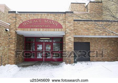 Stock Photo - school, view, elementary, mann, horace, winter. Fotosearch