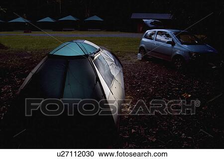 Stock Image - set, camping, lifestyle, environment, ground, tent. Fotosearch