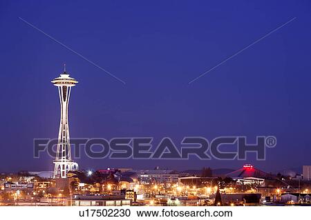 Stock Image - space, twilight, stands, needle, seattle. Fotosearch