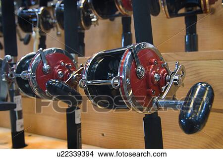 Picture - tackle, reels, fishing, rod, reel, two. Fotosearch