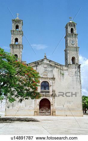 Stock Photo - tepacan, hispanic, mexico, campeche, church. Fotosearch