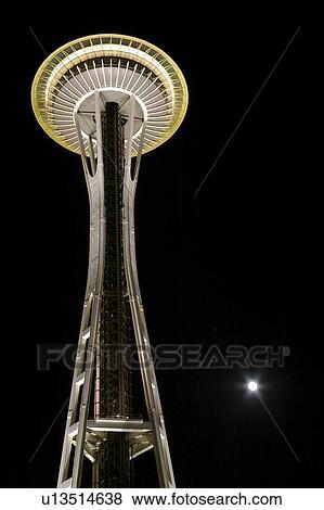 Stock Photo - towering, scene, needle, space, seattle, nighttime. Fotosearch