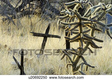 Stock Image - town, outside, ghost, mining, old, cemetary. Fotosearch