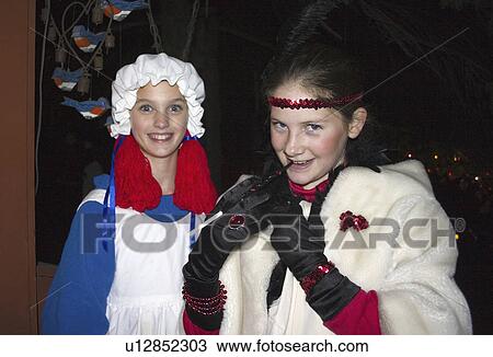 Stock Image - tricks, age, halloween, costumed, 12, girls. Fotosearch