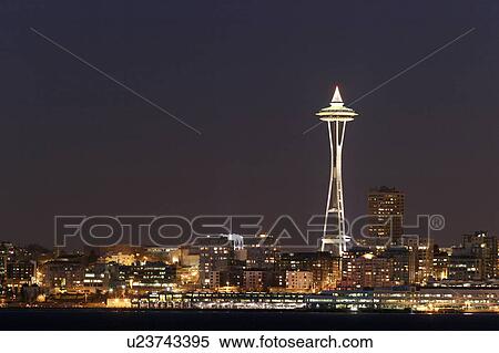Stock Photography - viewed, space, bay, elliot, needle, seattle. Fotosearch