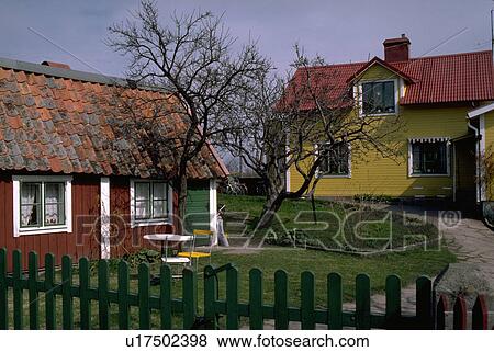 Stock Photo - village, bungalow, sweden, stockholm, island. Fotosearch