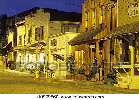 Stock Image - washington, store, coupeville, night, fronts, western. Fotosearch