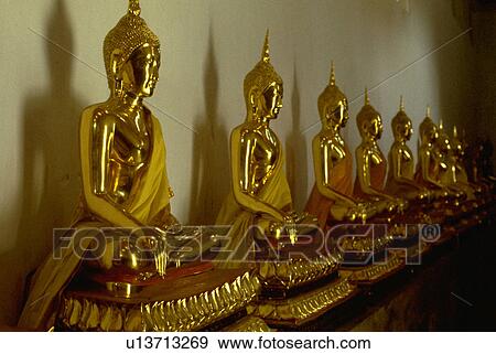 wat, golden, wall, line, buddhas, row View Large Photo Image Stock Photo - wat, golden, wall, line, buddhas, row. Fotosearch