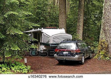 white, tent, campsite, forested, trailer, car View Large Photo Image Stock Photograph - white, tent, campsite, forested, trailer, car. Fotosearch