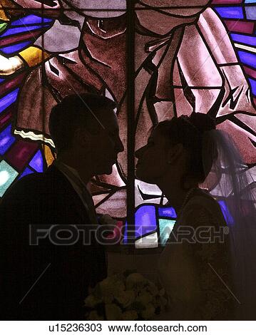 Stock Image - windows, weds, glass, stain, kiss, newly. Fotosearch