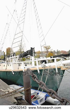 Stock Image - wisconsin, parked, bayfield, slip, marina, sailboat. Fotosearch