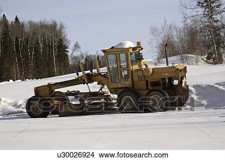 Picture - work, winter, road, logging, grader. Fotosearch