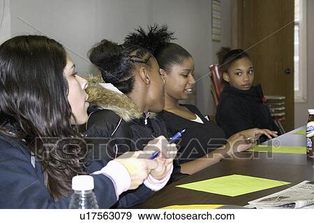 Stock Photo - youth, gathered, issues, discussing, meeting, teens. Fotosearch