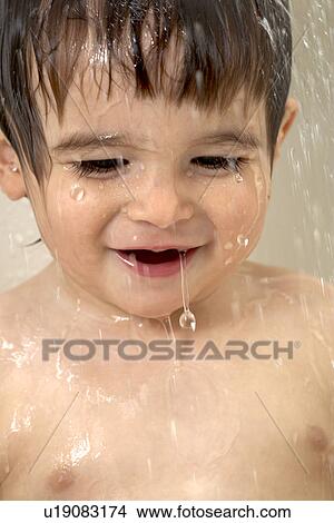 17 Months Old Baby Boy Child Eurasian Brown Hair In The Shower