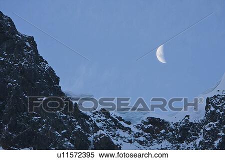 A quarter moon setting over the scenic Lemaire Channel on the west side of the Antarctic peninsula in Antarctica. View Large Photo Image Stock Photography - A quarter moon setting over the scenic Lemaire Channel on the west side of the Antarctic peninsula in Antarctica.. Fotosearch