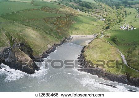 Stock Photograph - Aerial view of Ceibwr beach, north Pembrokeshire, Wales, UK. Fotosearch
