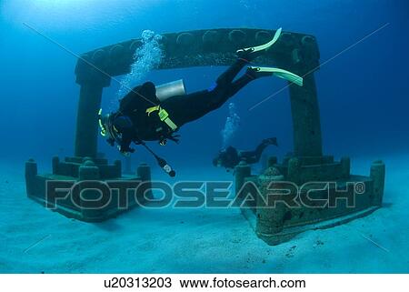 Stock Image - ATLANTIS sculpture park, Cayman Brac, Cayman Islands, Caribbean. Fotosearch