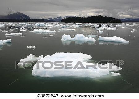 Stock Photo - Calved icebergs and bergy bits fallen from the Le Conte Glacier in Le Conte Bay, Southeast Alaska, USA.. Fotosearch