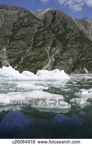 Stock Photo - Icebergs calved from the Sawyer Glacier in Tracy Arm in southeast Alaska, USA.. Fotosearch