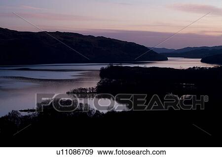 Stock Photo - Loch Awe high view point sunset. Argyll, Scotland. Fotosearch