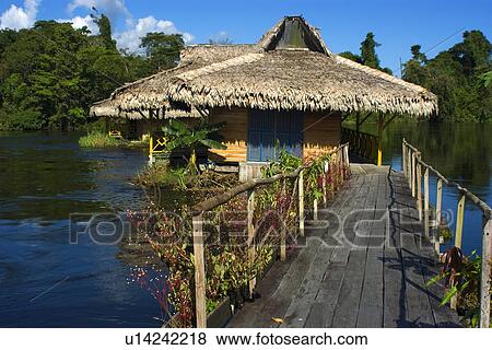 Stock Photo - Uakari Floating Lodge, Mamiraua sustainable development reserve, Amazonas, Brazil, . Fotosearch