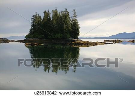 Stock Image - View of the shoreline at Red Bluff Bay on Baranof Island, Southeast Alaska, USA. Pacific Ocean.. Fotosearch