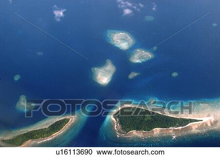Stock Image - Aerial view of atoll, Kuwajelein, Marshall Islands, Micronesia. Fotosearch