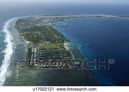Stock Image - Aerial view of atoll, Kuwajelein, Marshall Islands, Micronesia. Fotosearch