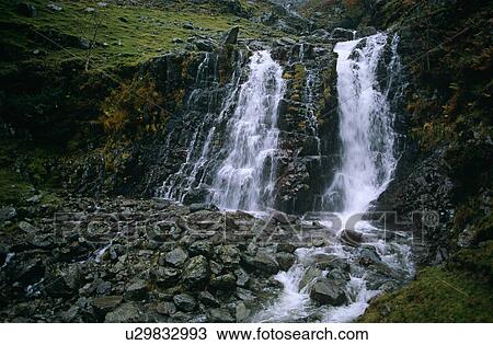 Stock Image - Dungeon Ghyll force waterfall. Cumbria, UK. Fotosearch