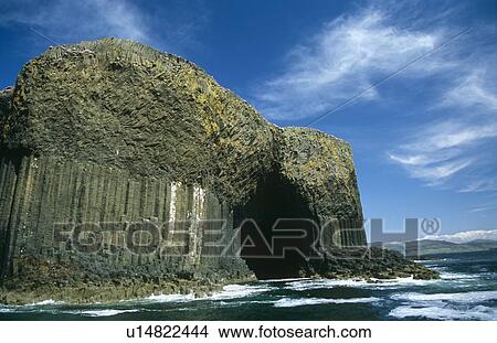 Picture - Entrance to Fingal's Cave, Staffa. Note the basalt columns which are not always six-sided. Hebrides, Scotland. Fotosearch