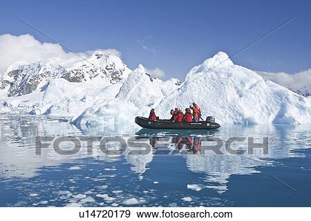 Stock Photo - One of the Lindblad expedition ship National Geographic Endeavour's fleet of Zodiacs operating in and around the Antarctic peninsula, Antarctica.. Fotosearch