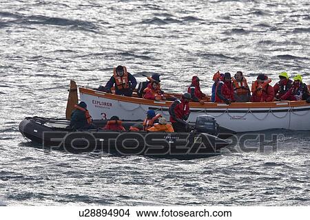 Picture - Rescue operation for sinking ship MV Explorer in Antarctica.. Fotosearch