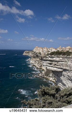 Stock Image - The precariously balanced town of Bonifacio, Corsica. Fotosearch
