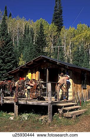 cowboy preparing saddles on a porch View Large Photo Image Picture - cowboy preparing saddles on a porch. Fotosearch