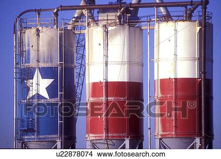 Picture - three towers painted as a Texas flag. Fotosearch