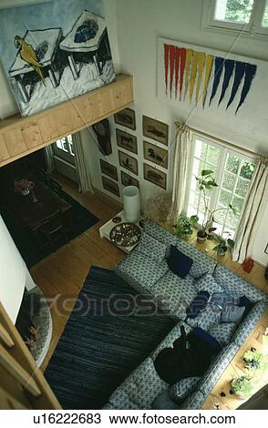 Stock Image - Aerial view of modern living room. Fotosearch