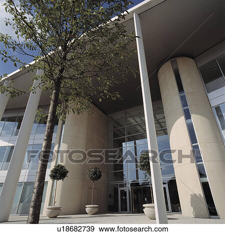 Stock Photo - architectural, uk, offices, commercial, town, trees. Fotosearch