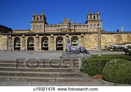 Stock Photo - Blenheim Palace, Woodstock near Oxford, Oxfordshire, England. Water fountains in wall in lower water terrace. Fotosearch