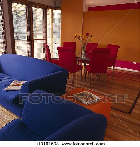 Blue sofa in modern living dining room View Large Photo Image Stock Photo - Blue sofa in modern living dining room. Fotosearch