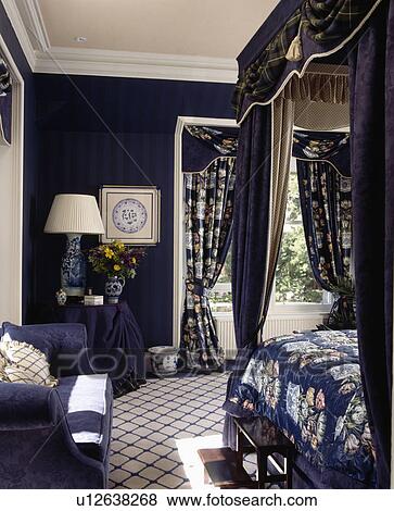 Pictures Of Blue White Checked Carpet In Dark Bedroom With Blue White Checked Carpet In Dark Bedroom With Fl Curtains And Bed D